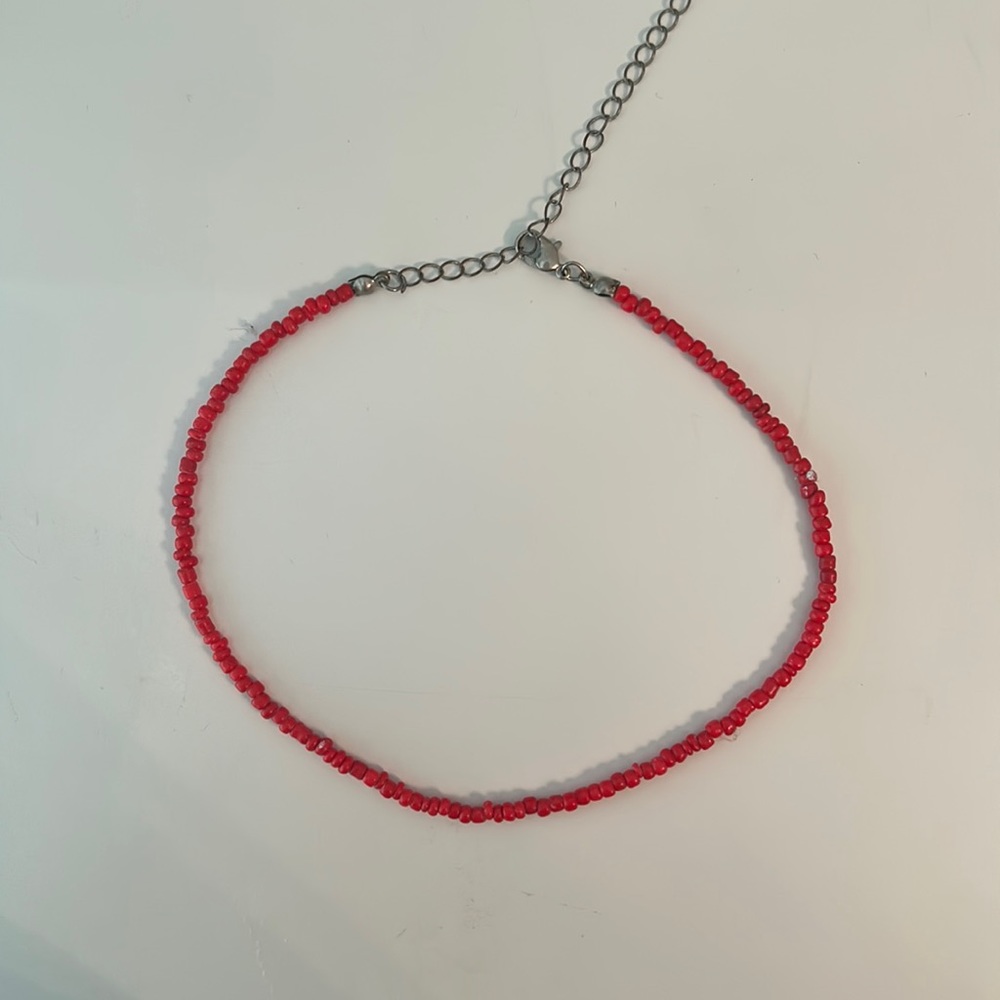 red beaded choker necklace